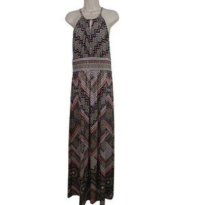 London Style Keyhole Maxi Dress Women Size 12 Sleeveless Geometric Casual Vacay